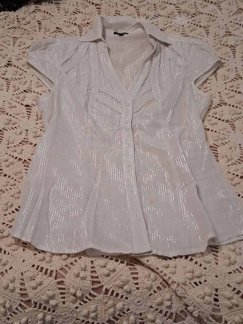 Express Silver Stripe Button-Front Blouse